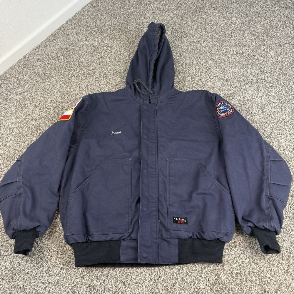 Walls FR Jacket Mens XL Navy HRC 3 Canvas Quilted ITEX Hooded Heavy Workwear